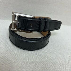 Neiman Marcus Black Textured Leather Belt with Silver Buckle
